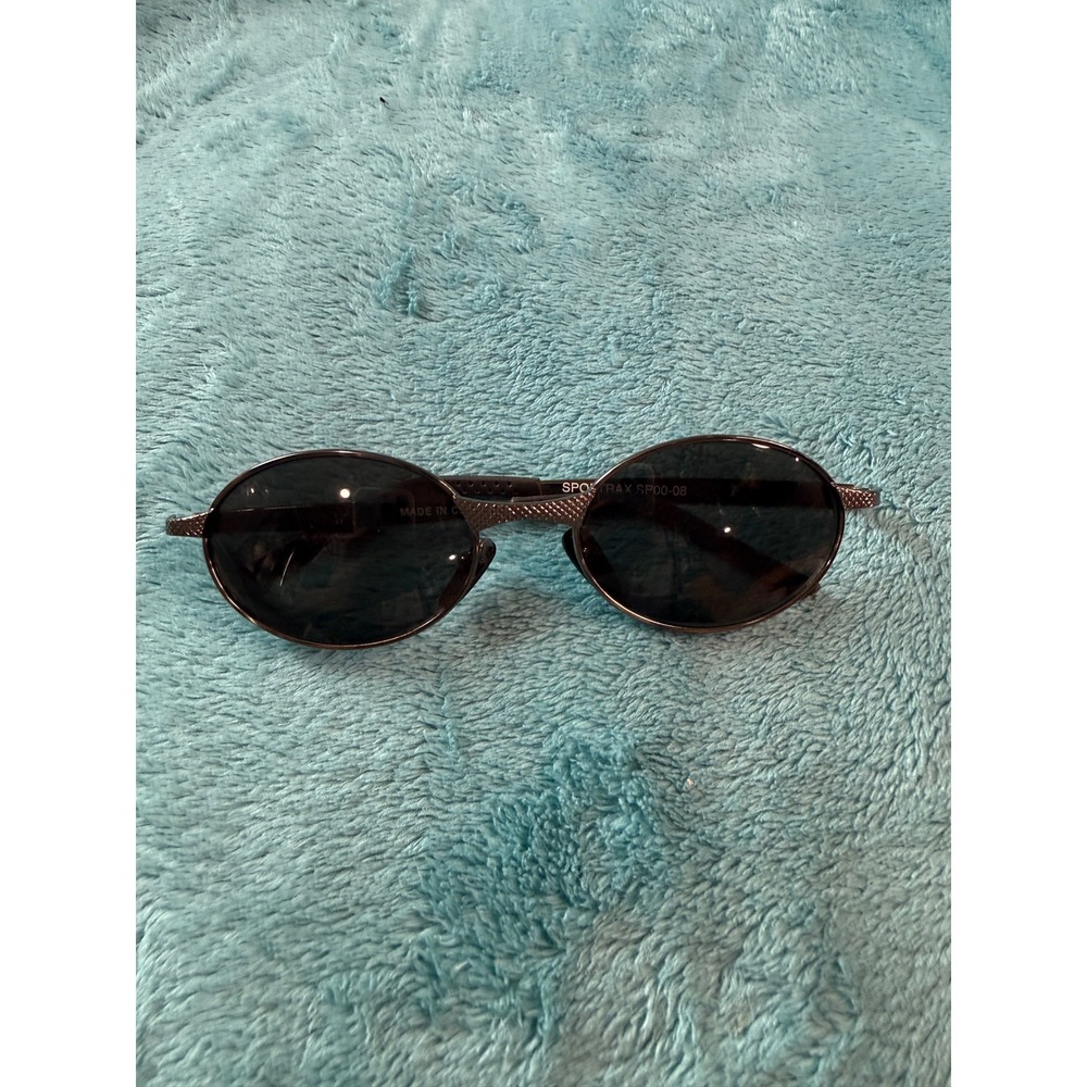 Sportrax SP00-08 Vintage Gunmetal Oval Sunglasses Textured Metal Frames 90s Y2K
